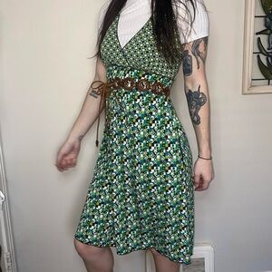 70s style green flower sundress